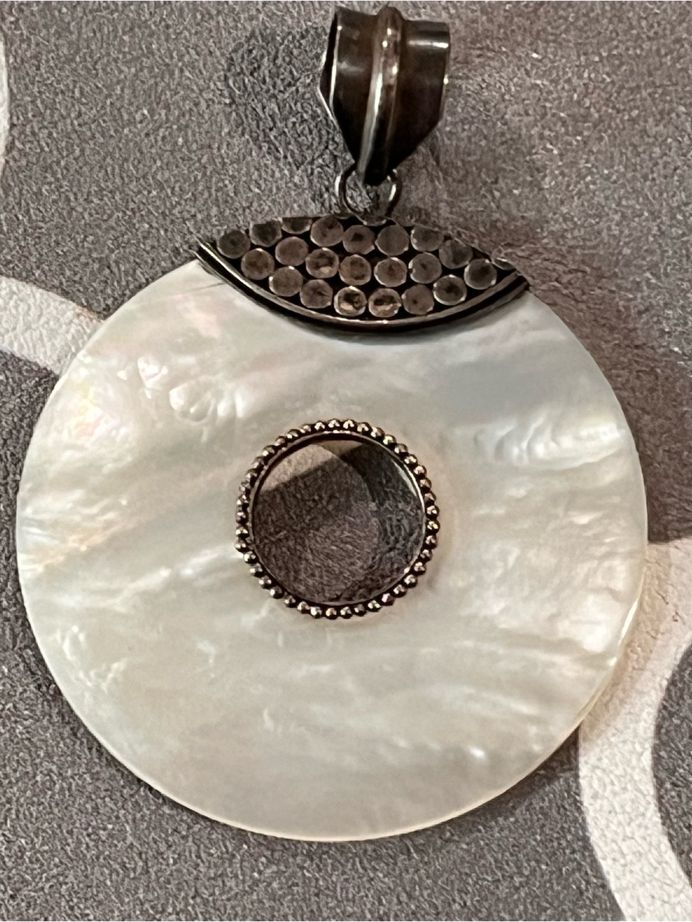 Mother-of-Pearl Sterling Silver Donut Pendant - White and Silver